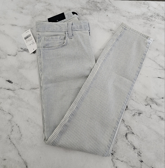 J Brand Capri Skinny Mid Rise Bleached Striped Blue Jeans 25 NWT - Picture 4 of 9